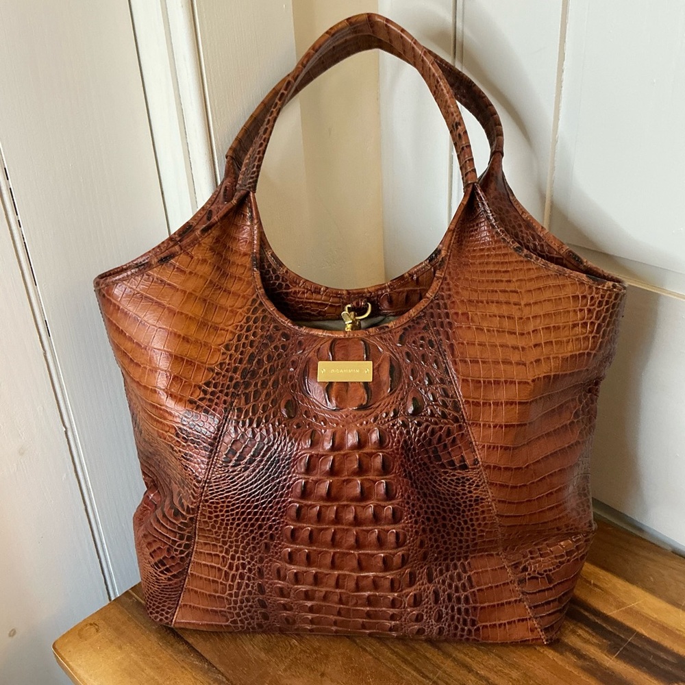 Brahmin Rich Brown Crocodile-Embossed Tote